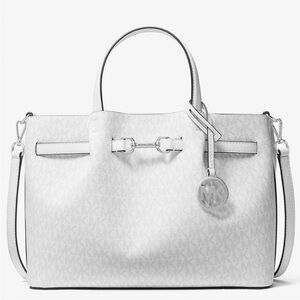 Michael Kors Carson Medium Signature Logo Satchel Bag Optic White
